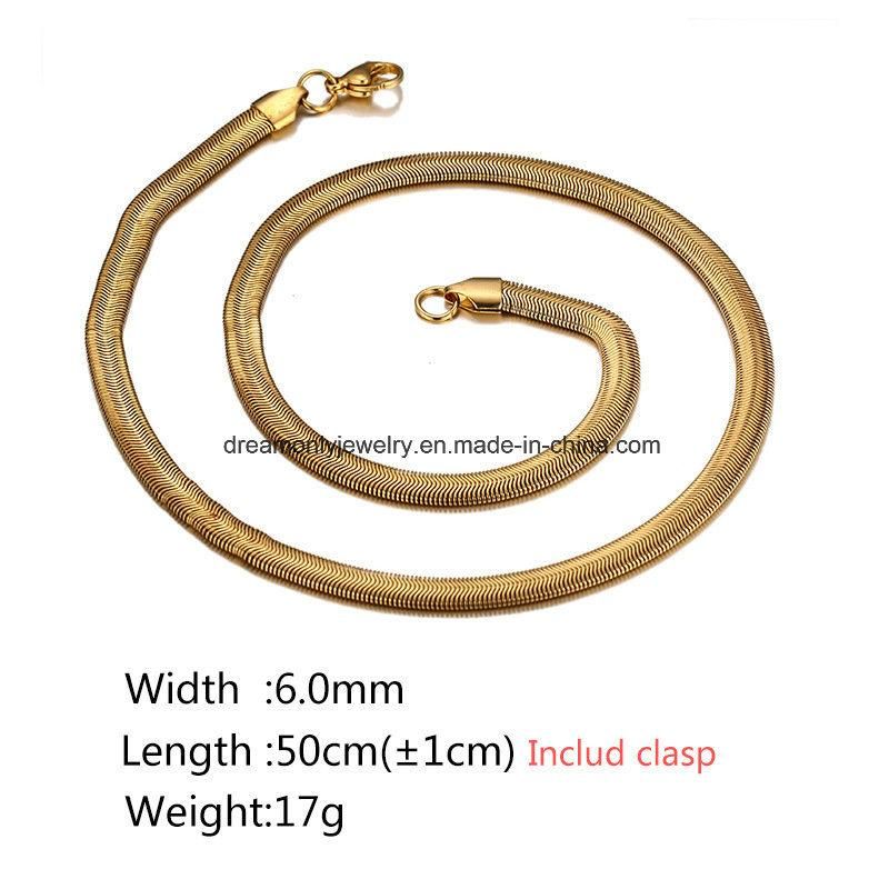 Yellow Gold Plated Flat Snake Chain in Stainless Steel