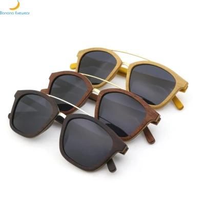 Hot Sell Fashionable Double Bridge Polarized Lenses Wooden Sunglasses