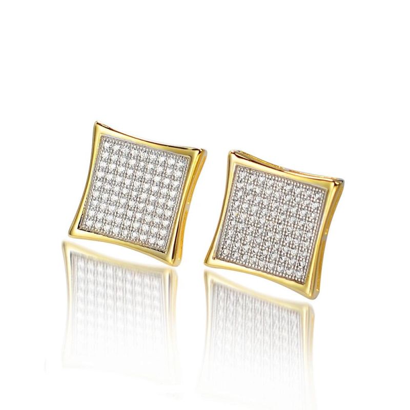 Studs Earrings Diamond Square Cubic Zirconia Silver 925 Jewelry