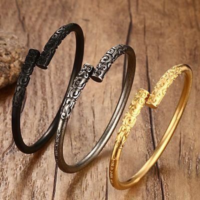 Trendy Jewelry Sunwukong Men&prime;s Titanium Hoop Charm Bracelet Openings