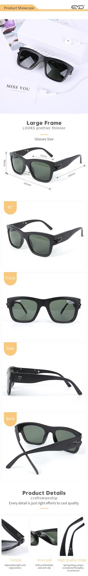 Green Lenses Sunglasses Thick Black Frame Retro Outdoor Eyeglasses Promotional Sunglasses Manufacturer