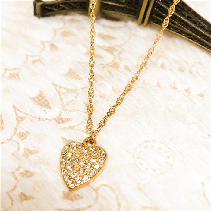 Manufacturer Custom PVD Gold Plated Fashion Jewelry High Quality Stainless Steel Gold Diamond Zircon Jewellery Chain Heart Necklace