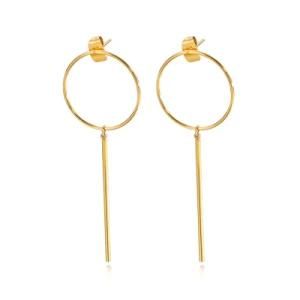 Circle Geometry Long Gold-Plated Stainless Steel Earrings Stud