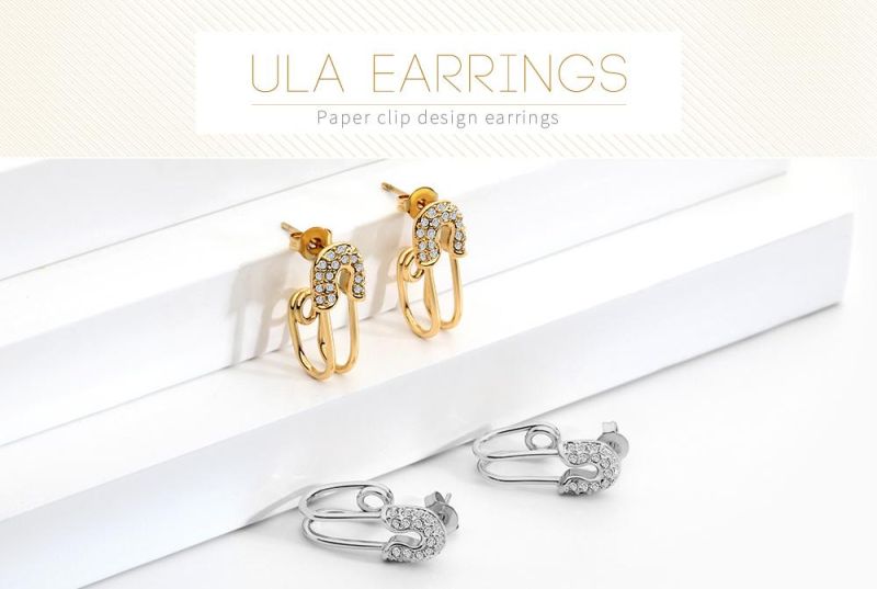 Paper Clip Look Appearance Earring with Shiny Crystal CZ