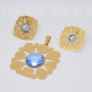 Stylish Fake Gold Wedding Jewelry Set with Blue Crystal