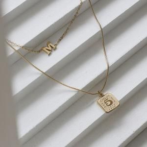 Double Layer Necklace Stainless Steel Plated 18K Gold Lucky 5 Five Number Letter M Charm Pendant Necklace