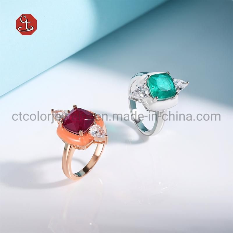 Fashion 925 Sterling Silver Jewelry Square Colored Stone Rings