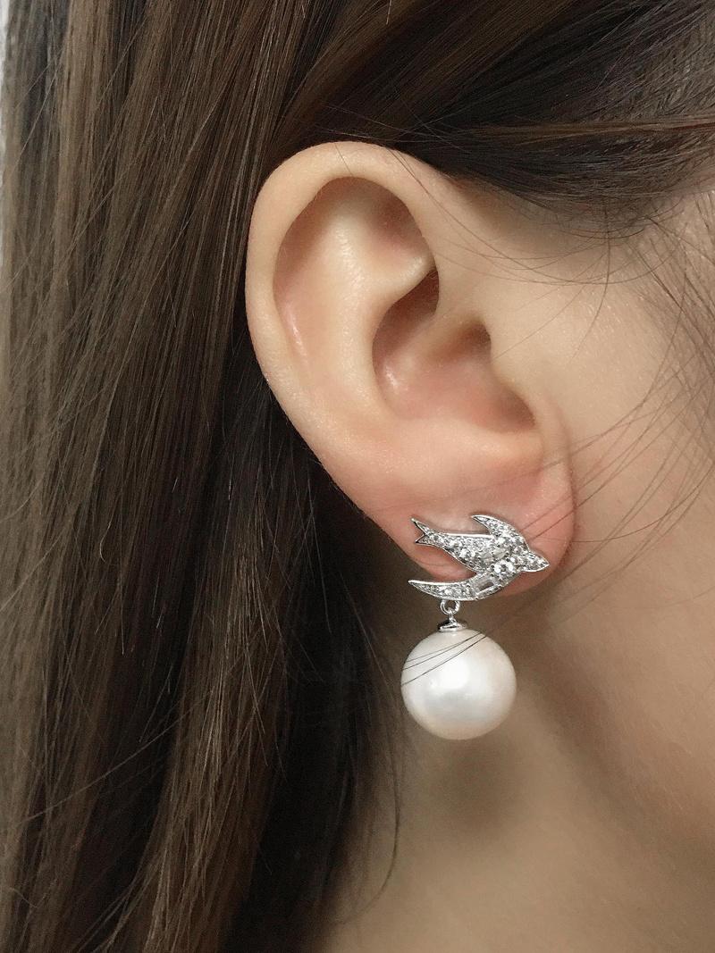 925 Sterling Silver and rass Fashion Jewelry Pearl Earrings for Jewelry Design bird Shape Shell Pearl Stud Earring
