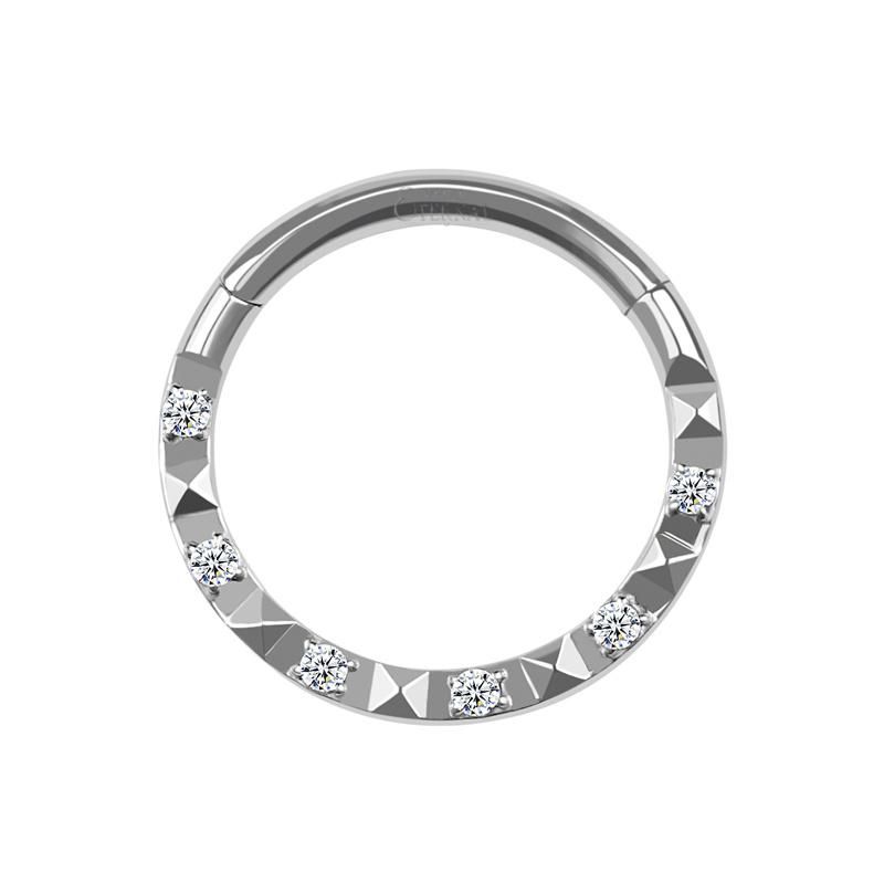 Eternal Metal ASTM F136 Titanium Six Tapers and Six Stones Hinged Segment Hoop Rings Jewelry Piercing