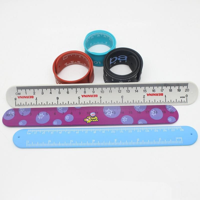 Promotional Colorful Debossed One Inch Silicone Ruler Slap Bracelet