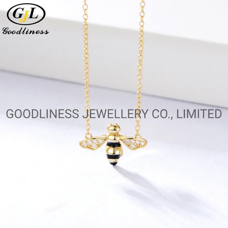 Initial 925 Sterling Silver Gold Women Insect Bee Pendant Necklace