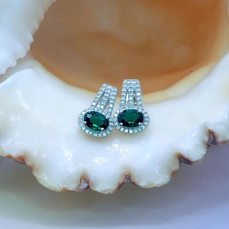 925 Sterling Silver Earrings Brazil Jewelry Created Emerald Gemstone Earrings Dubai Earrings Women