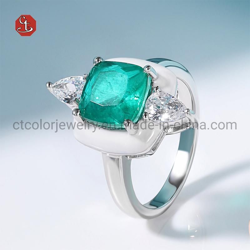 Fashion 925 Sterling Silver Jewelry Square Colored Stone Rings