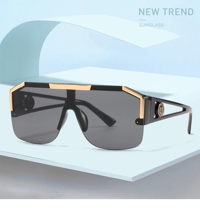 Lion Head One-Piece Sunglasses European and American Trend Big Frame Sunglasses Female Personality Hollow Temple Glasses