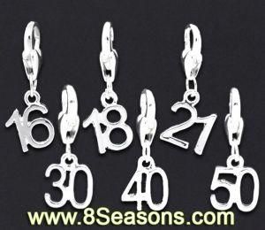 Mixed Silver Plated Number /Age Clip on Charms, Fits 27x10mm, Sold Per Packet of 60 (B10962)