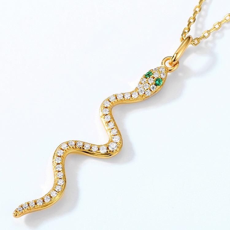 Gold plated snake animal charm pendants 925 silver pave cz snake necklace pendant
