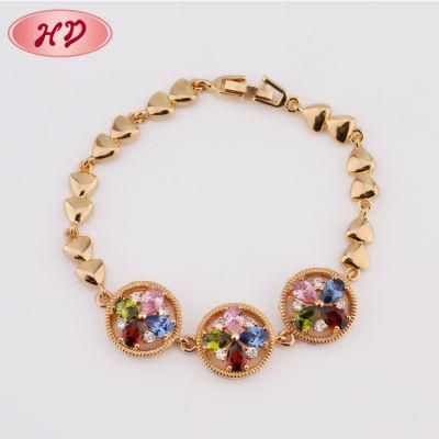 Colorful Simple Design Jewelry 18K 14K Gold Color CZ Bracelet