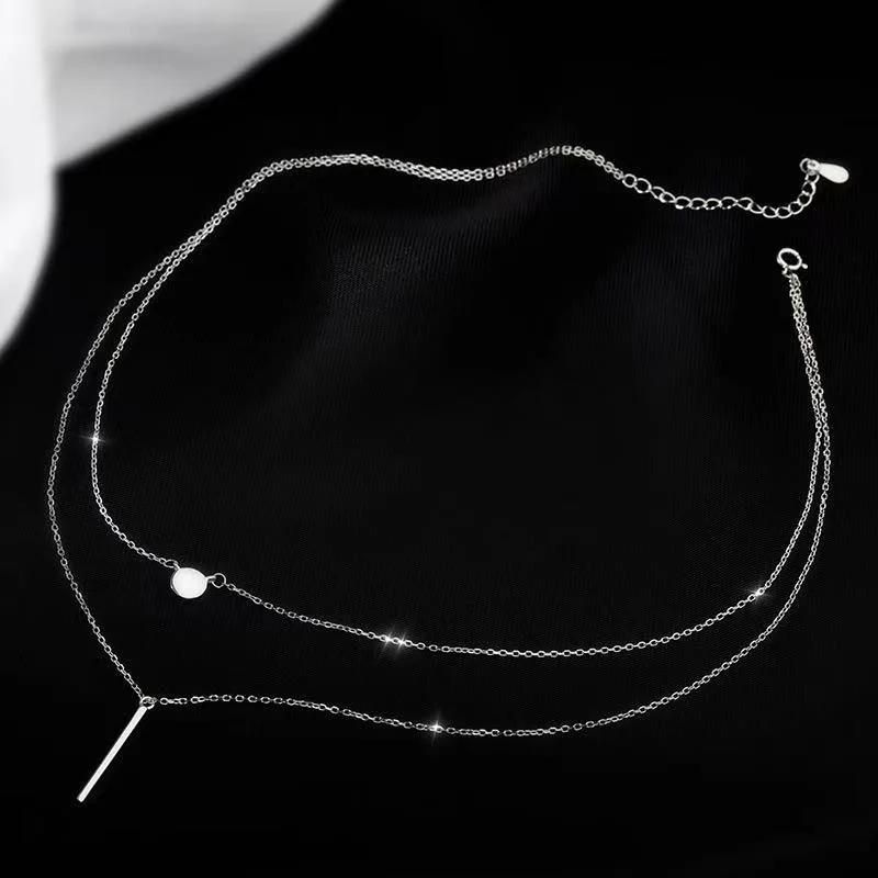 Long Strip Flashing Diamond Round Double Necklace Ladies Clavicle Chain Exquisite Jewelry