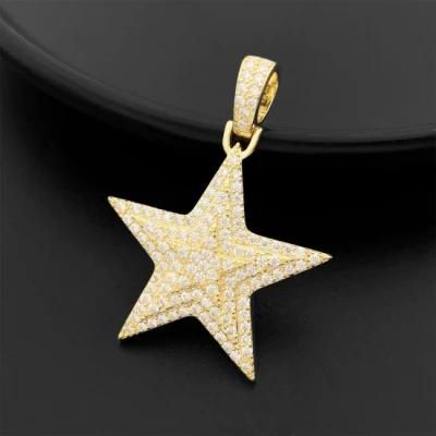 Fashion Jewellery Hip Hop Jewelry Men 925 Sterling Silver Gold Plated Star Pendant Necklace Vvs Moissanite Diamond Pendant