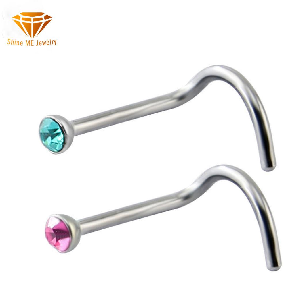 Factory Direct Popular Male and Female Body Piercing Jewelry Stainless Steel Inlaid Zircon 5 Word Curved Nose Nails Ssp060