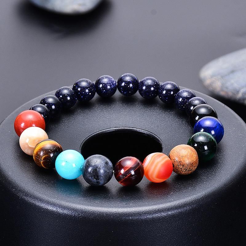 Solar System Eight Planets Stretch Line Bracelet Natural Blue Sand Stone Women′ S Accessories Wholesale Natural Stone Beaded Bracelets