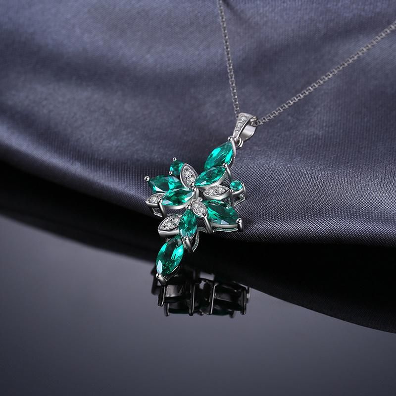 Flower Pendant Created Green Emerald 925 Sterling Silver Trendy Jewelry for Women