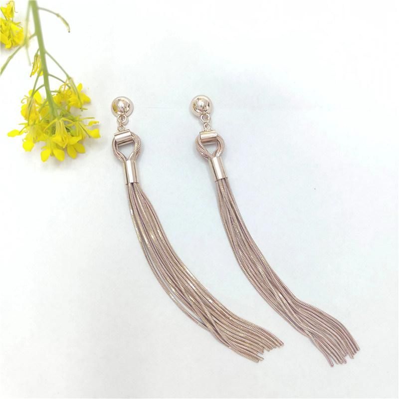 Fashion Jewelry Rose Gold Plated Fancy Bicolour Long Tassel Chain Earring for Women Accessories