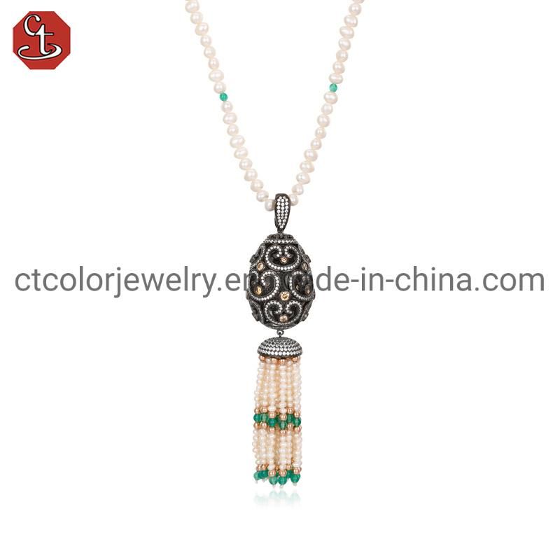 New Design Fashion Jewellery 925 Silver Sweater Chain Pearl Necklace Women Jewelry