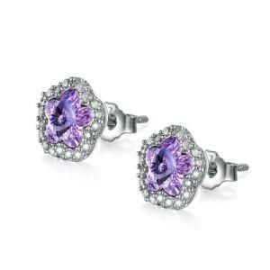 2021 Amazon Hot Selling 925 Sterling Silver Cherry Flower Amethyst Stud Earrings Elegant Stud Earrings for Lady Birthday Gift