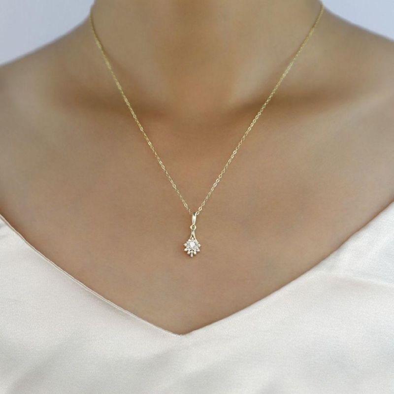 925 Sterling Silver 14K/18K Gold Plated Crystal Flower Pendant Clavicle Chain Necklace Women Wholesales Jewelry