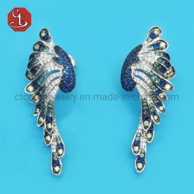 Mulitcolor Peacock Silver Earring Animal Earrings Fashion Jewelry
