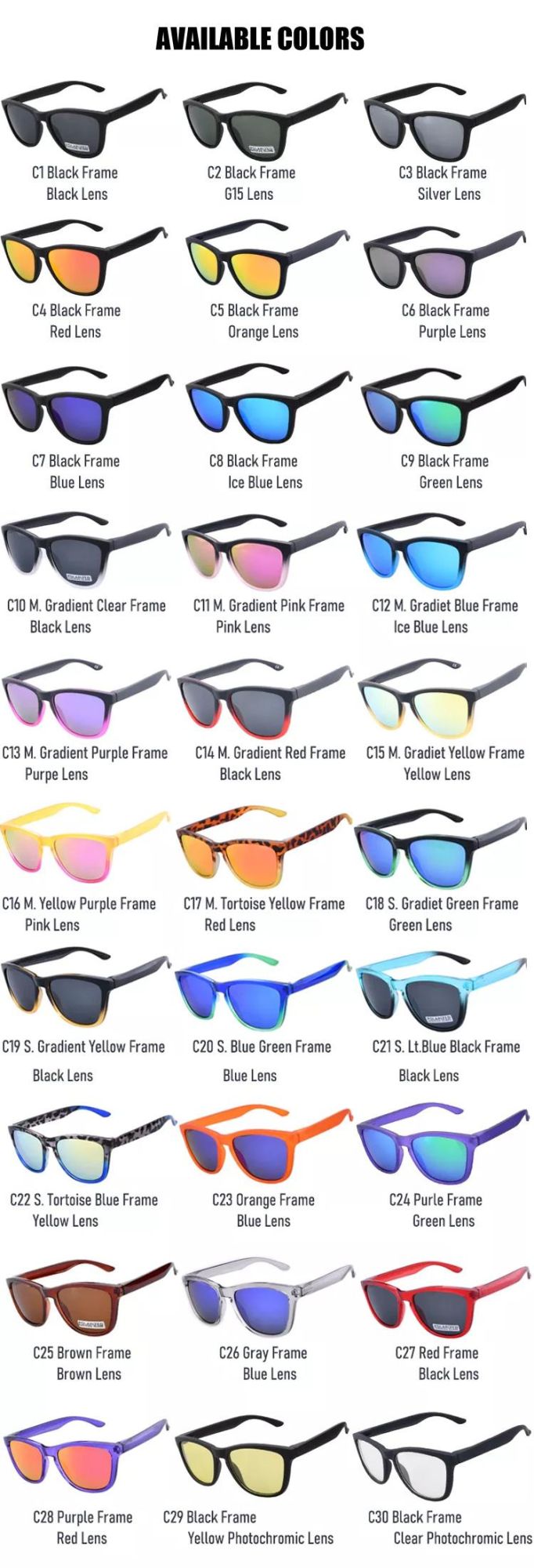 Hot Style Tac Polarized UV400 Custom Brand Logo Sun Glasses Fashion Sunglasses CE and FDA