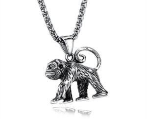 Mens Pendant Necklace Cute Monkey Titanium Steel Classic Vintage Rock Punk Hip Hop Jewelry Gifts Colar