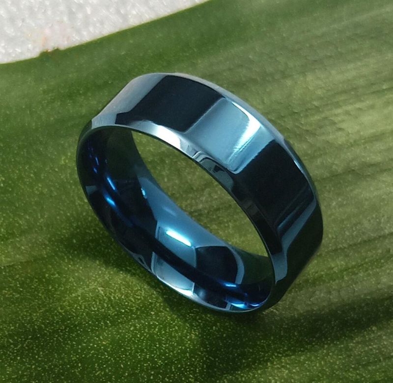 Fashion Jewelry 8mm Polished Stainless Steel Ring Vacuum-Plated Blue Can Be Engraved Custom Couple Rings SSR1967