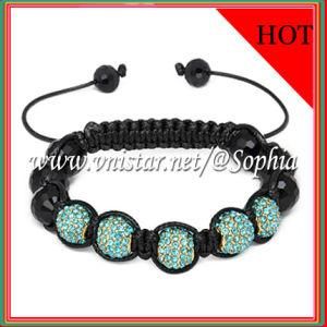 Aquamarine Rhinestone Beads Macrame Bracelet