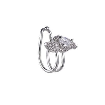 925 Silver CZ Single Clip Earring with Rhodium Plating