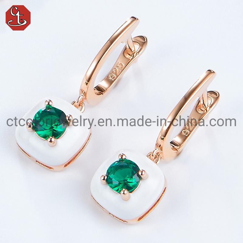 Fashion Jewelry 925 Silver Custom Green Corundum Gemstone Jewelry Set