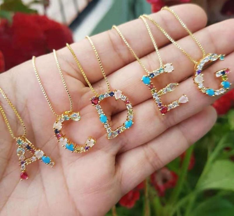 Fashion Letter Colorful Cubic Zircon CZ Pendant Necklace for Women