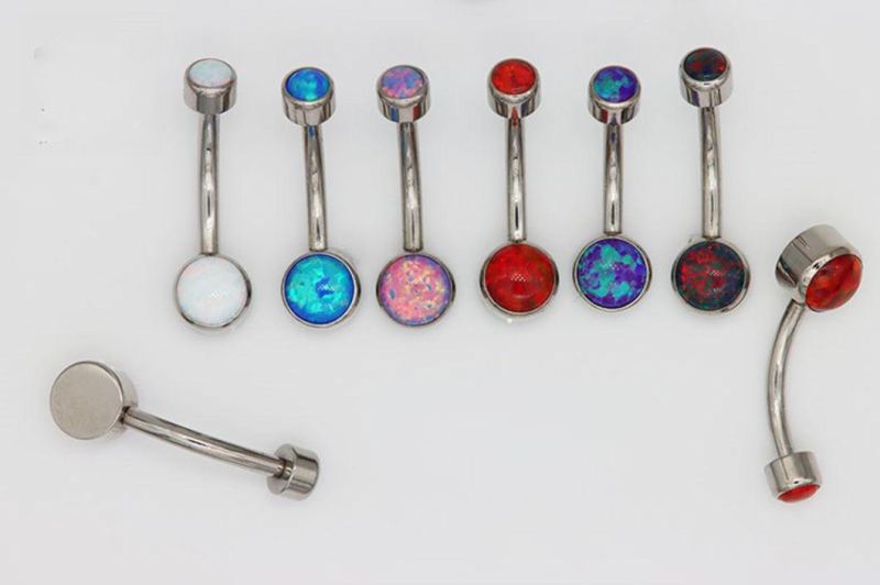 ASTM F136 G23 Titanium Double Opals Internal Thread Navel Ring Navel Button Opal Stone Navel Nail Body Piercing Jewelry Tpn012op