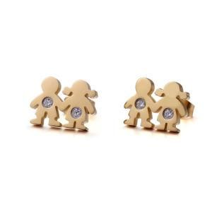 Boy and Girl Diamond Gold Plated Stainless Steel Earrings Stud