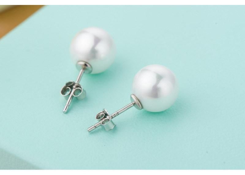 Fashion Women Jewelry 925 Sterling Silver Earrings Pearl Stud Earrings