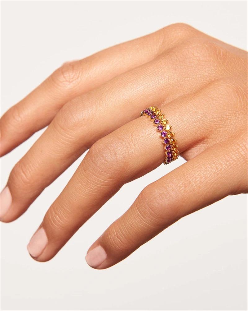 Violet and Champagne Colors Brass Ring with Zirconia Stones for The Wedding and Daily Wearing