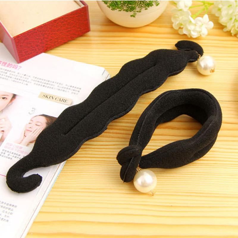 Solid Black Nylon Sponge Taenia Headbands Hair Donut Hairdisk Device Quick Messy Bun Hairstyle Hats