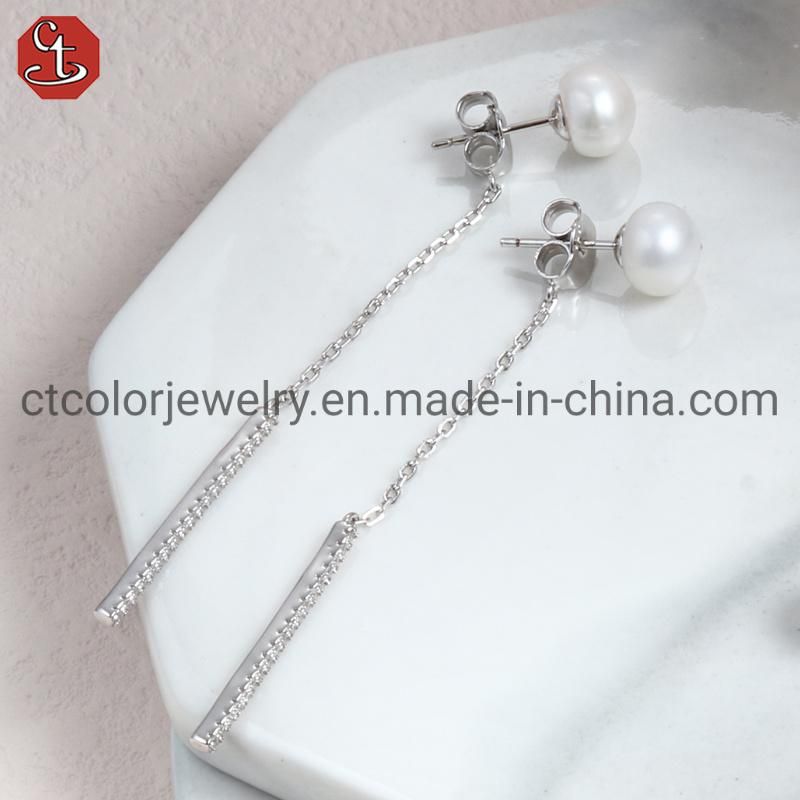 Fashion Jewelry Jewellery 925 Silver Freshwater Pearl Baroque Design Long Tassel Earrings