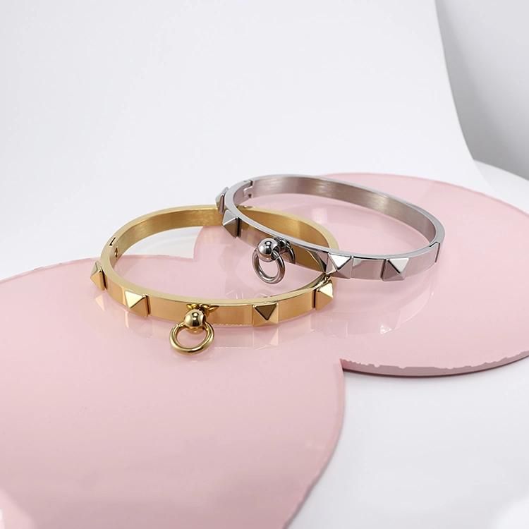 Fashion Punk Rivet Ring Buckle Bangle Stainless Steel Women 18K PVD Gold Plated Stainless Steel Jewelry