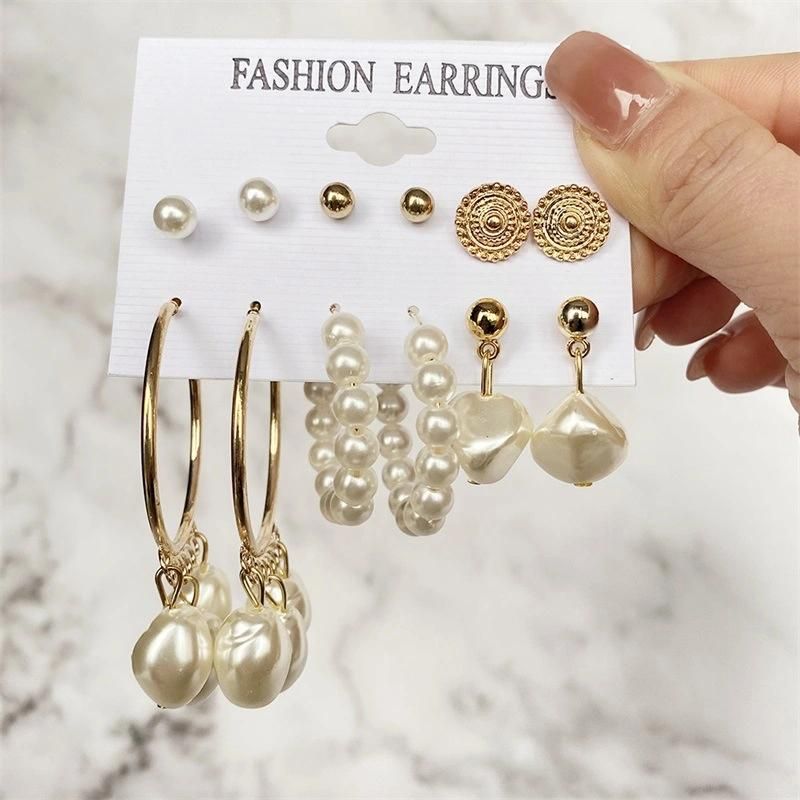 2021 New Arrive Jewelry Fashion Circle Pearl 9 Pieces Tassels Earrings Set