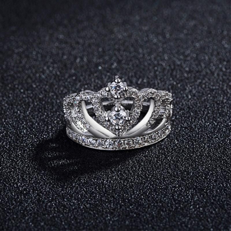 925 Sterling Silver Filled Crown Women Jewelry Silver Ring
