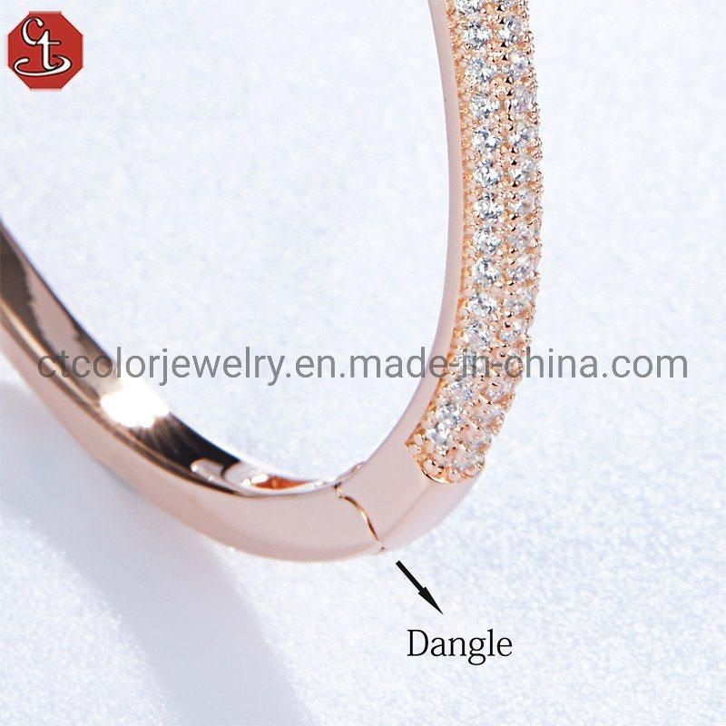 Hot sale 925 silver rose plated CZ pave Green Color Enamel Special half nature stone Bangle fashion jewelry zircon Bracelet bangle
