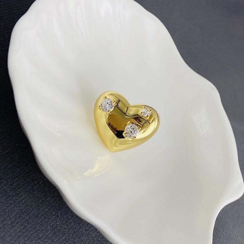 Fashion Heart Shape Filling Zircon 925 Silver Needle Earring