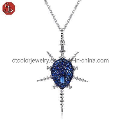 Factory wholesale women 925 sterling silver blue spinel fashion necklace